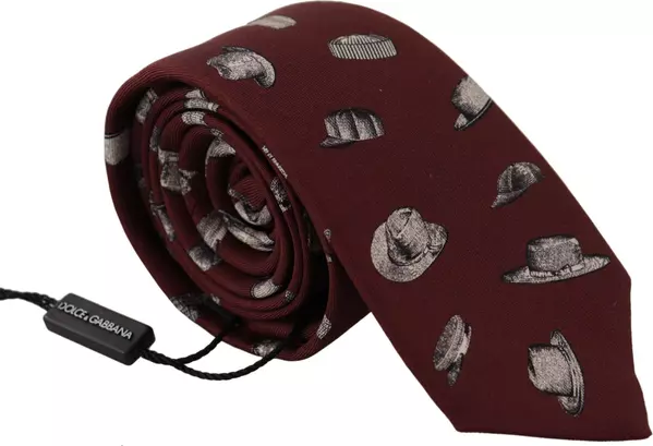 Maroon Hat Pattern 100% Silk Adjustable Accessory Tie