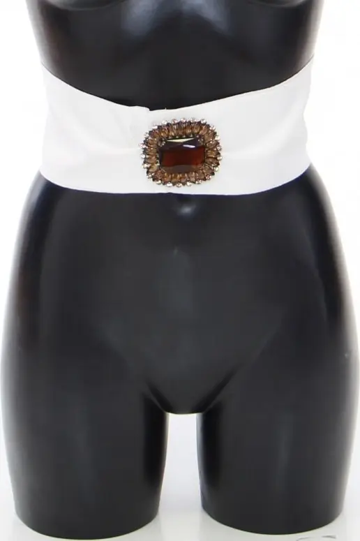 White Crystal Brass Wide Waist Runway Belt