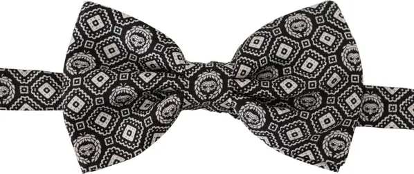 Black white 100% Silk Adjustable Neck Papillon Tie