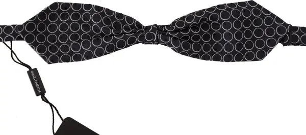 Black White Round 100% Silk Neck Papillon  Tie