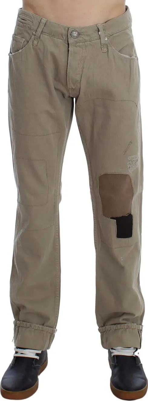 Beige Cotton Patchwork Jeans