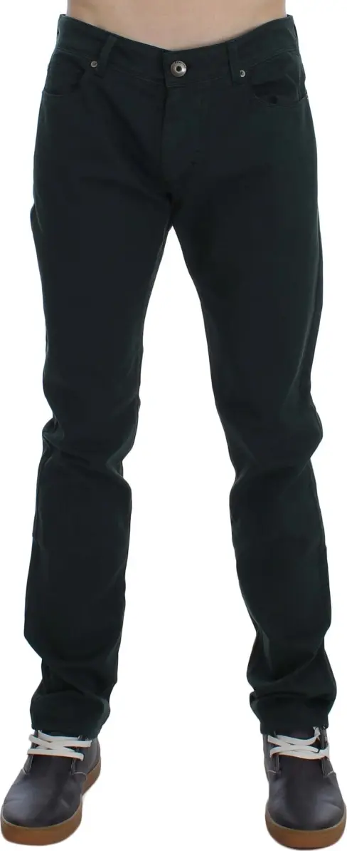 Green Cotton Denim Stretch Straight Fit Jeans