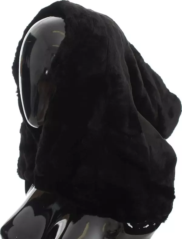 Black Weasel Fur Crochet Hood Scarf Hat
