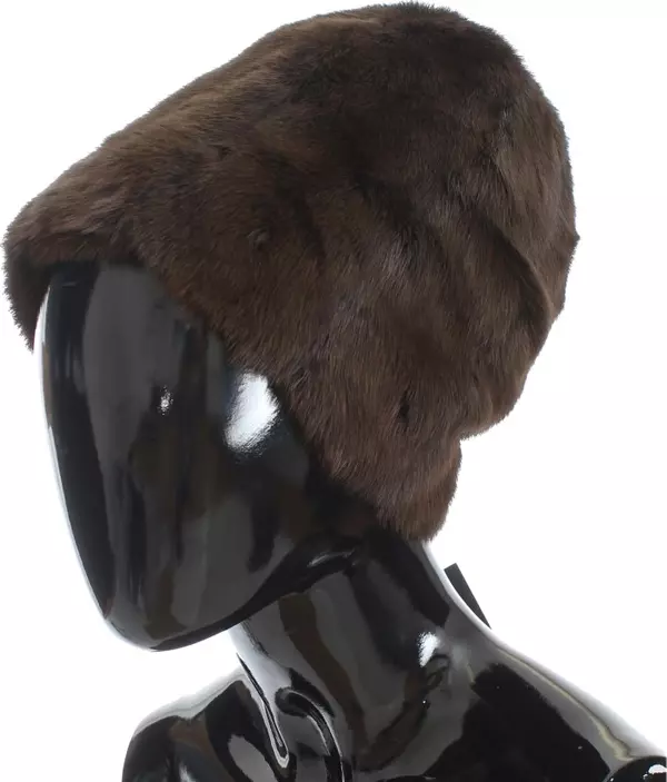 Brown Weasel Fur Womens Cashmere Hat Beanie