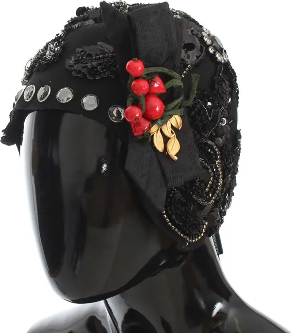 Black Crystal Gold Cherries Brooch Hat