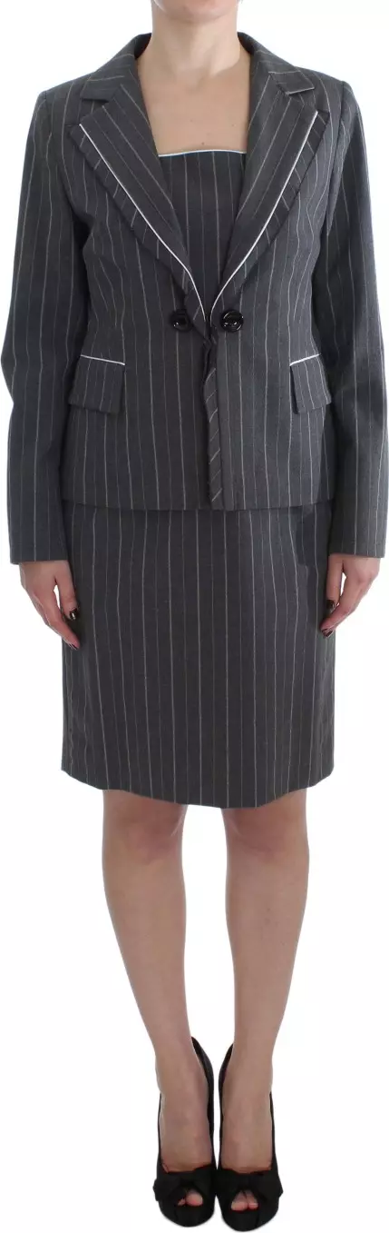 Gray Stretch Suit Sheath Dress & Blazer Set