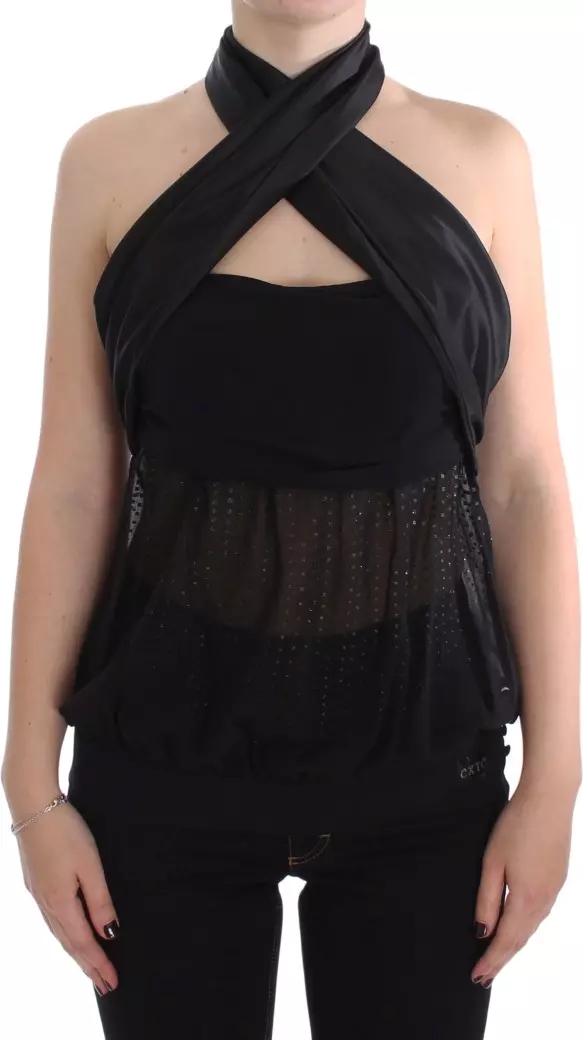Black Neck Wrap Top Blouse