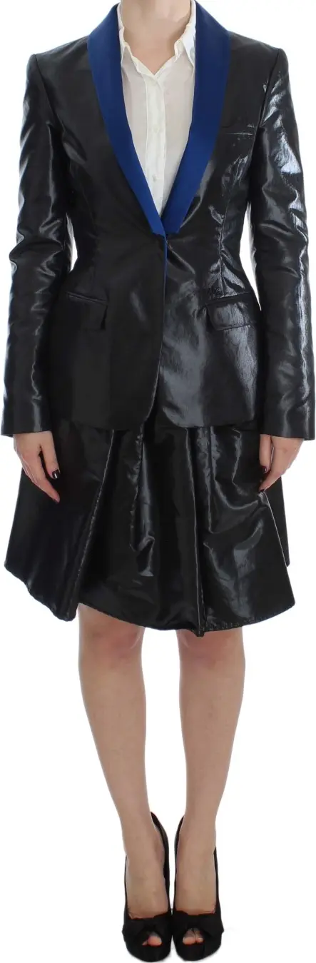 Black Blue Two Piece Suit Skirt & Blazer