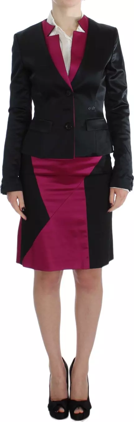 Black Pink Two Piece Suit Skirt & Blazer