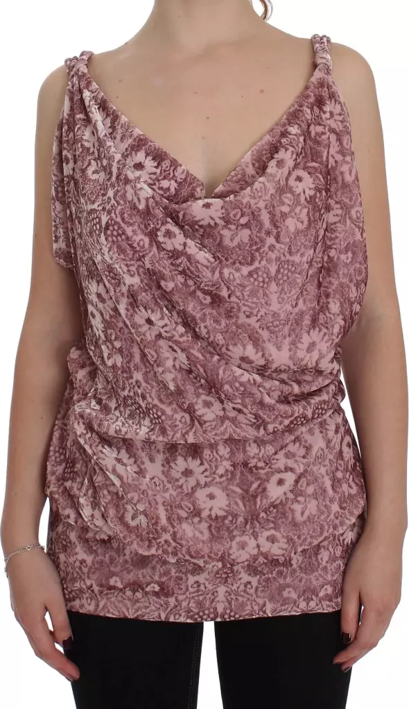 Pink Floral Print Viscose Silk Blouse Top