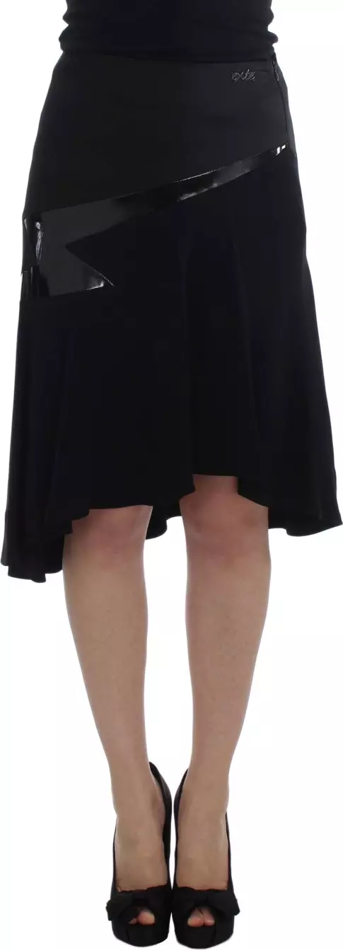 Black Blue Cotton Stretch Straight Skirt