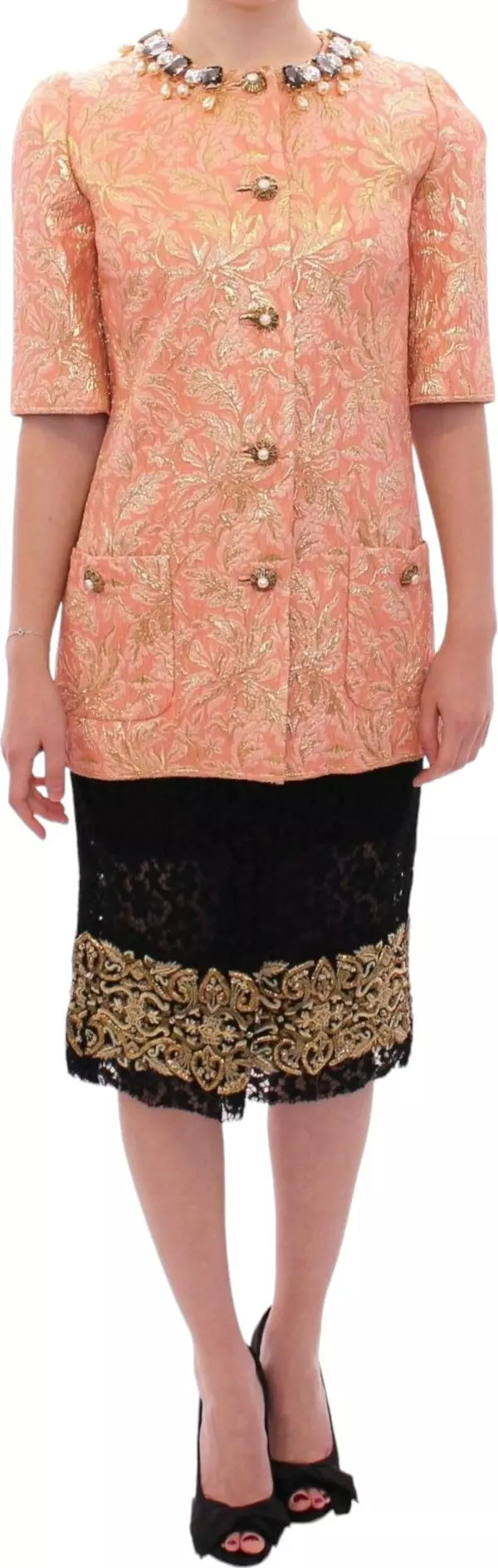 Pink Silk Brocade Crystal Jacket Coat