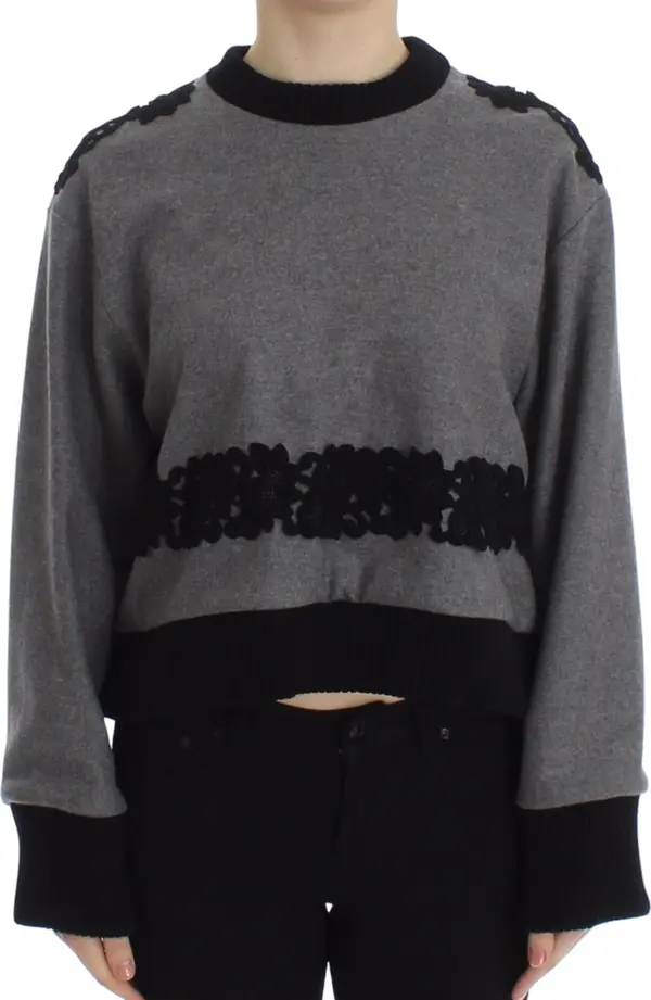 Gray Black Lace Wool Cashmere Sweater