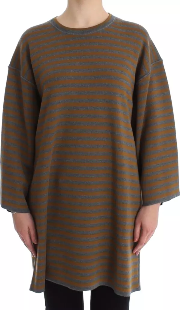 Oversized Gray Yellow Striped Sweater Top