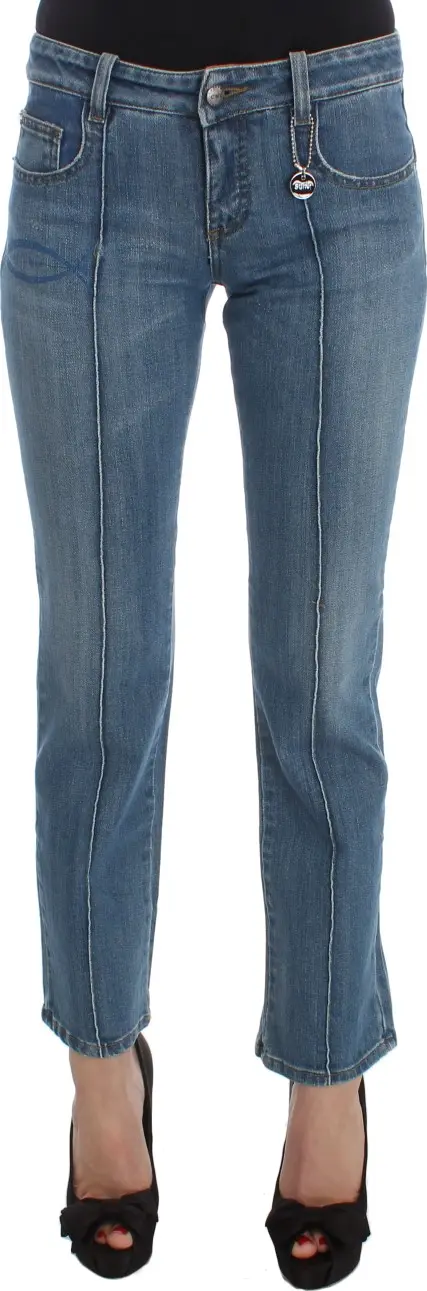 Blue Cotton Slim Fit Cropped Jeans