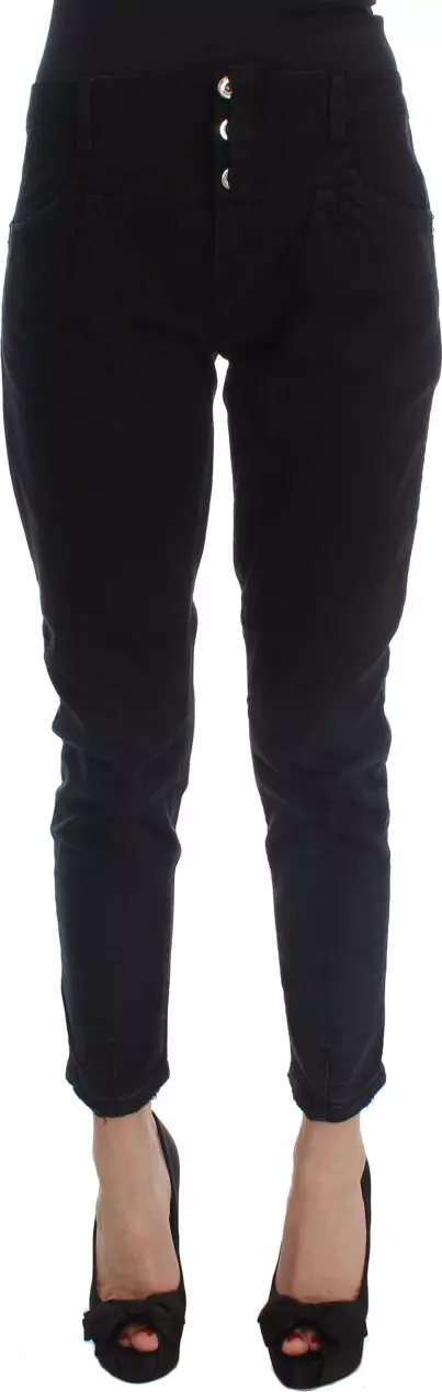 Black Cotton Slim Fit Cropped Jeans