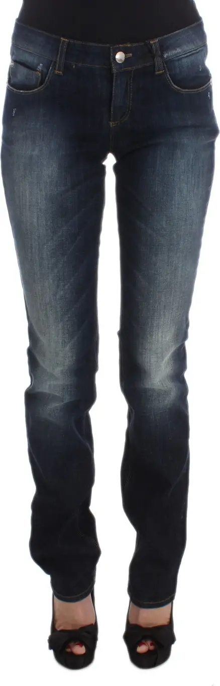 Blue Cotton Slim Fit Bootcut Jeans