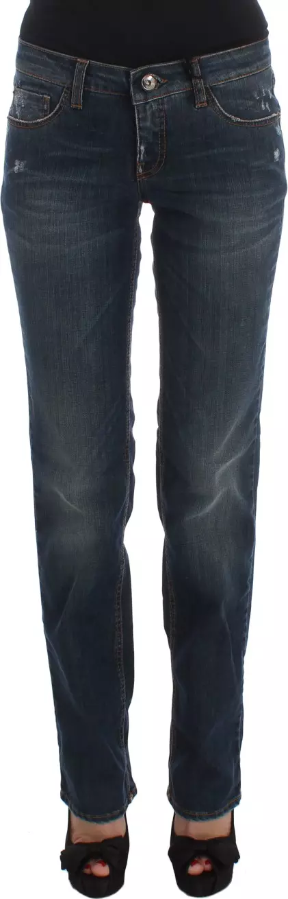 Blue Cotton Blend Bootcut Jeans