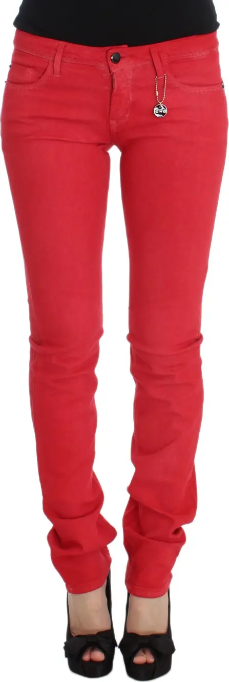 Red Cotton Blend Super Slim Fit Jeans