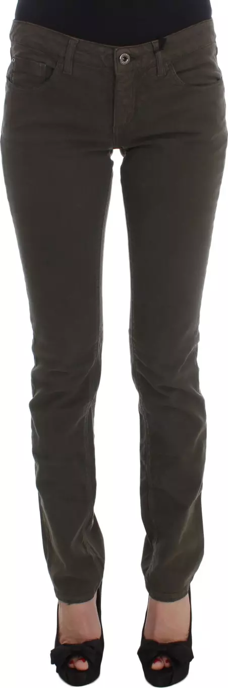 Green Cotton Blend Slim Fit Jeans