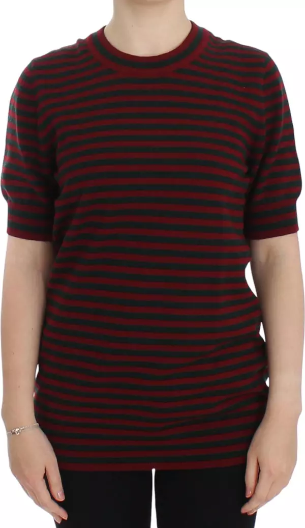 Red Gray Cashmere Short Sleeve Sweater