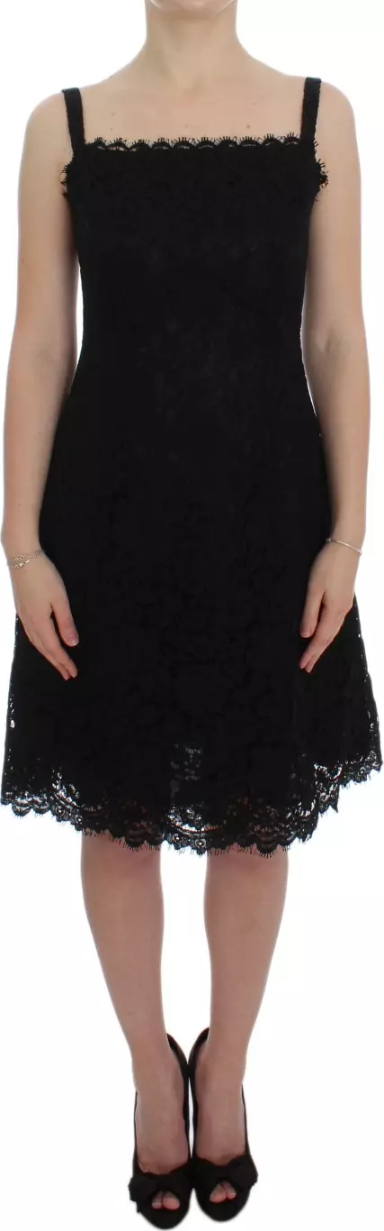 Black Floral Lace Shift Knee Length Dress