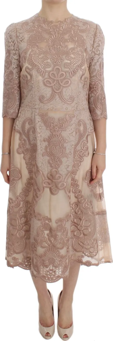 Pink Silk Lace Ricamo Shift Gown Dress