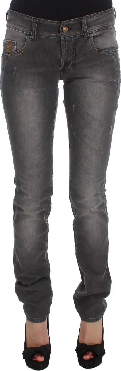 Gray Wash Cotton Blend Slim Fit Stretch Jeans