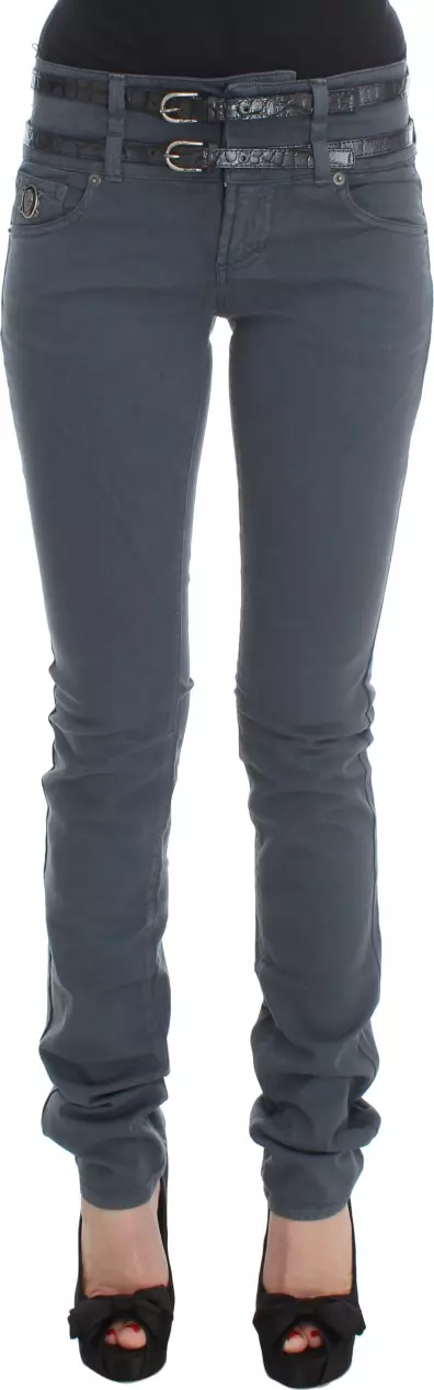 Blue Cotton Blend Slim Fit High Waist Jeans