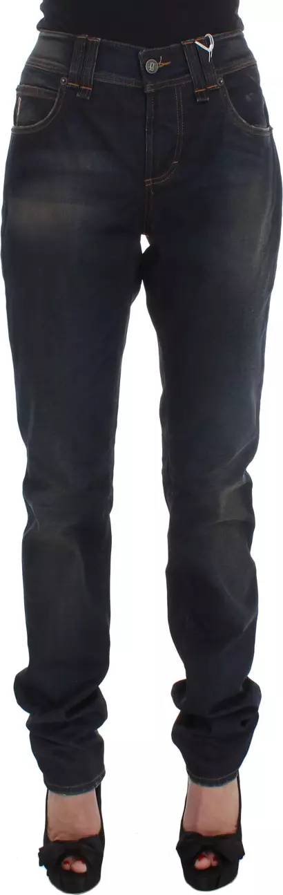 Blue Wash Cotton Blend Boyfriend Fit Jeans