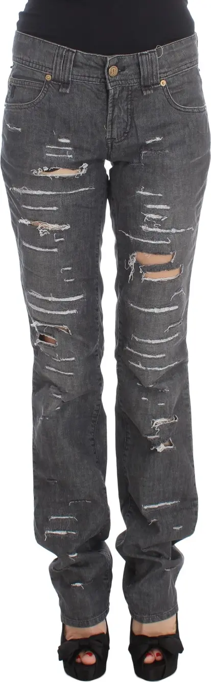 Gray Wash Cotton Torn Straight Fit Jeans