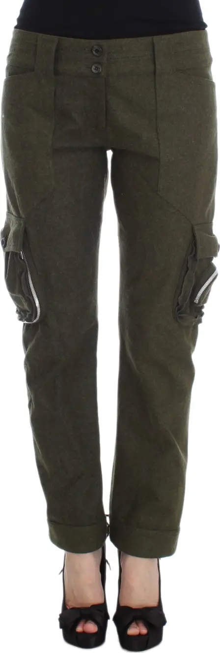 Green Wool Blend Loose Fit Cargo Pants