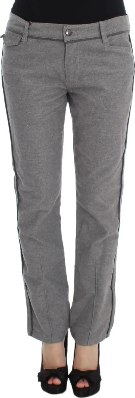 Gray Cotton Straight Fit Casual Pants
