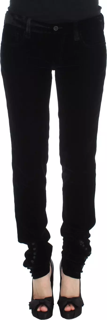 Black Viscose Blend Velvet Slim Fit Pants