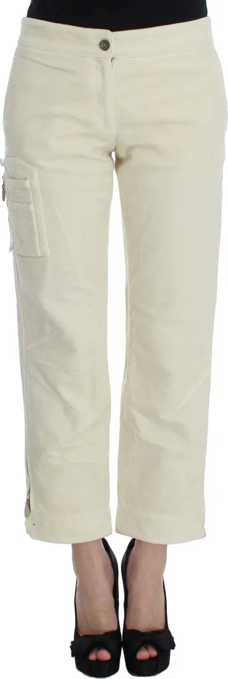 Beige Cotton Capri Cropped Cargo Pants