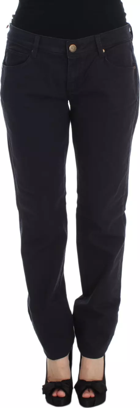Blue Cotton Blend Casual Fit Pants