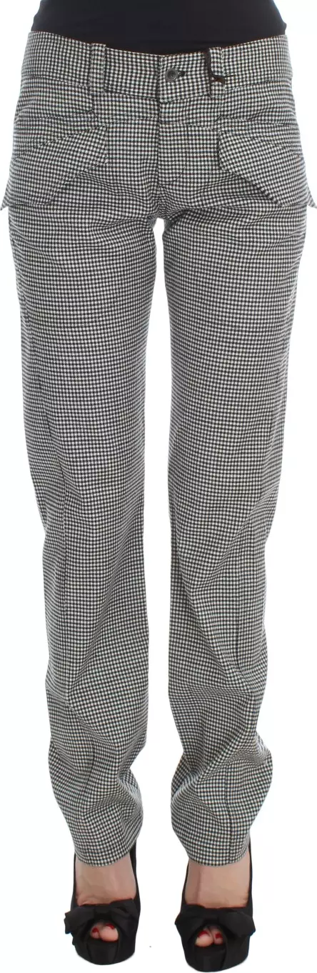 Black White Checkered Cotton Casual Pants