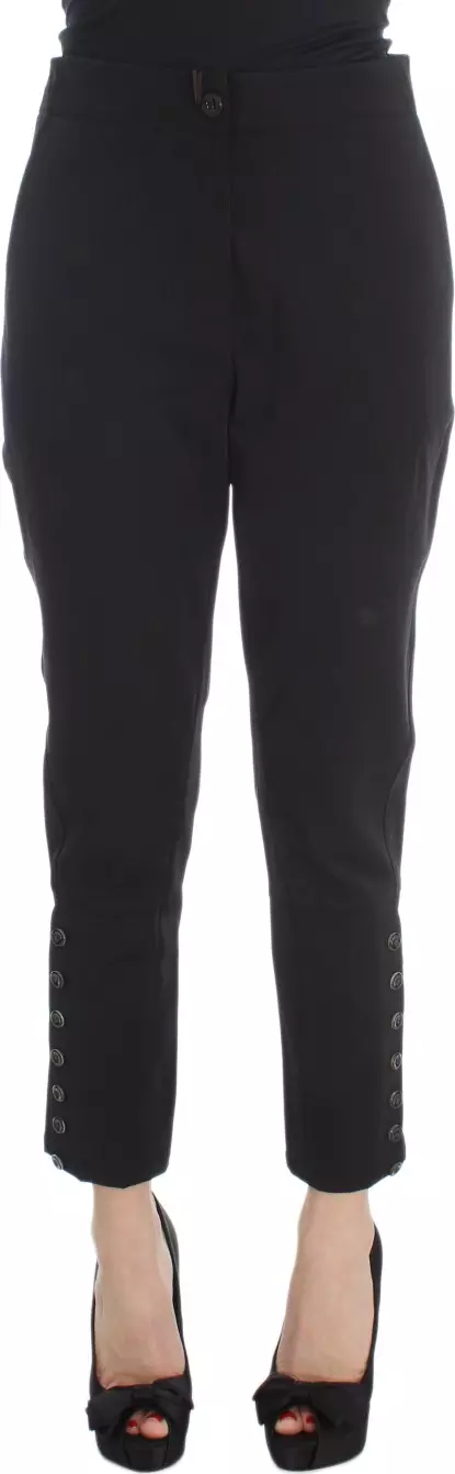 Black Cotton Blend Capri Cropped Pants