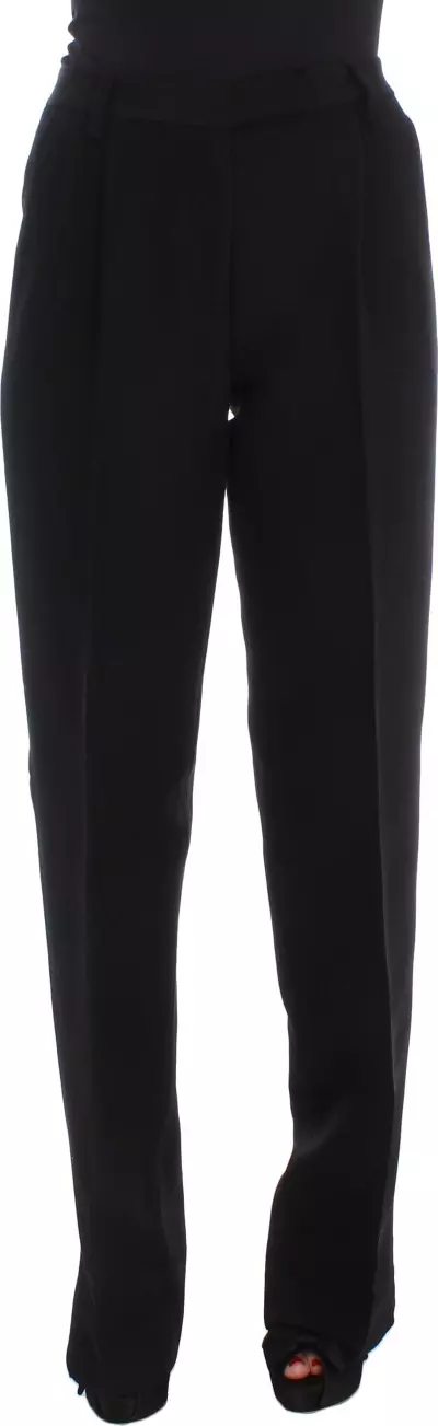 Black Striped Cotton Blend Wide Legs Pants