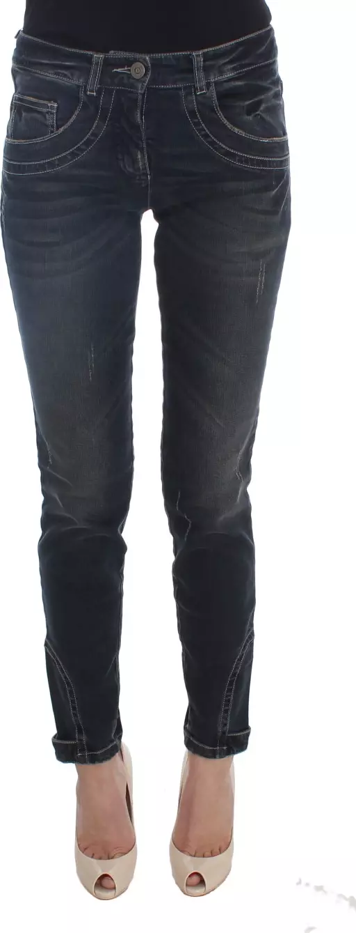Blue Cotton Blend Slim Fit Jeans