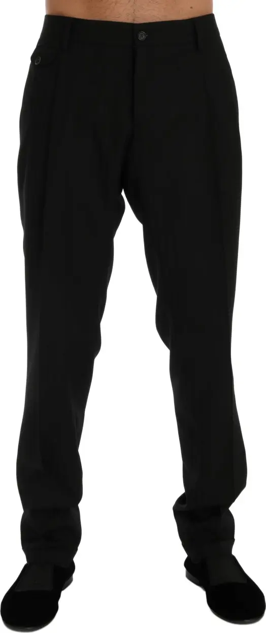 Black Striped Wool Stretch Pants