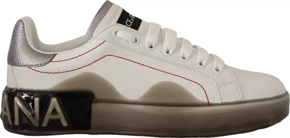 White Leather Shoes Womens Logo Portofino Sneakers