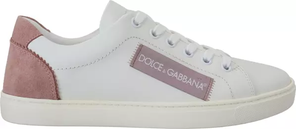 White Pink Leather Low Top Sneakers Shoes
