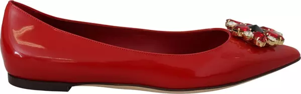 Red Leather Crystals Loafers Flats Shoes