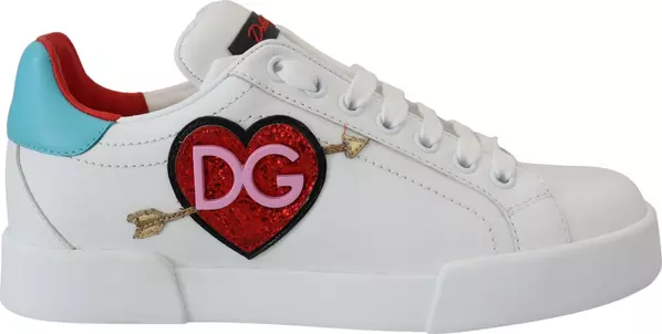 White Leather Sneaker Portofino Logo Heart Shoes