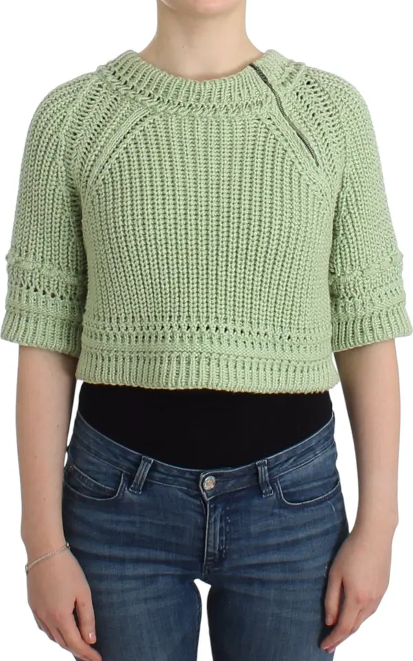 Green Cropped Knit Sweater Knitted Jumper