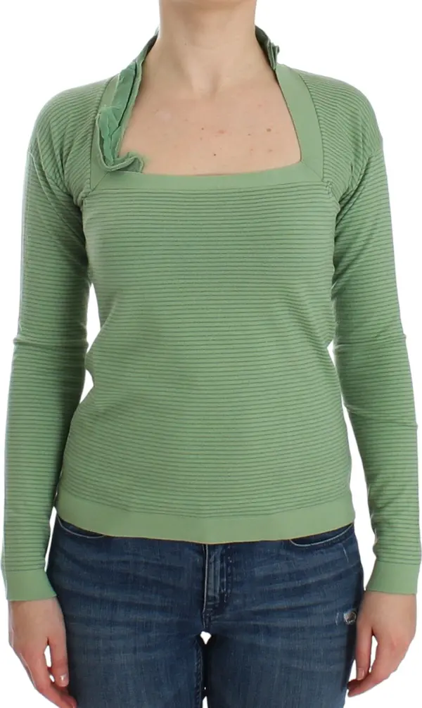 Green Wool Blend Striped Long Sleeve Sweater