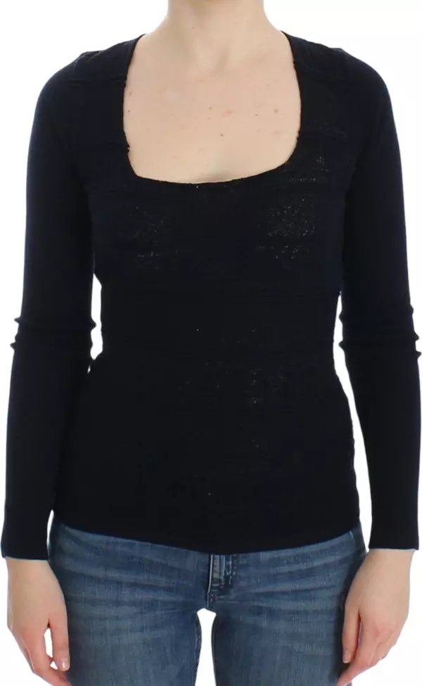 Blue Knitted Wool Stretch Sweater Top