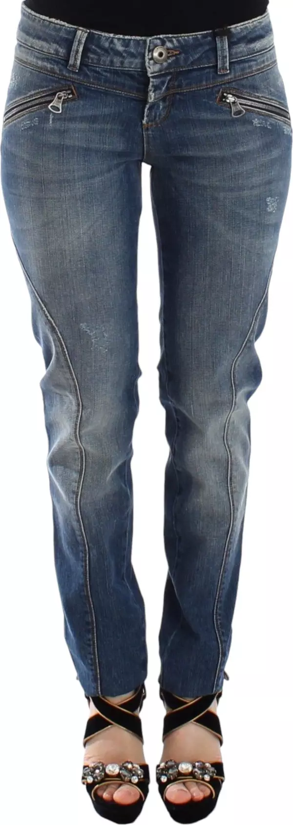 Blue Slim Jeans Denim Pants Straight Stretch