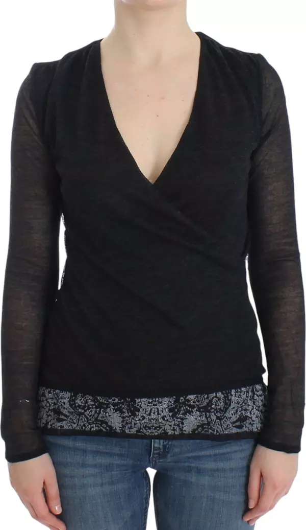 Black Wool Blend Stretch Long Sleeve Sweater